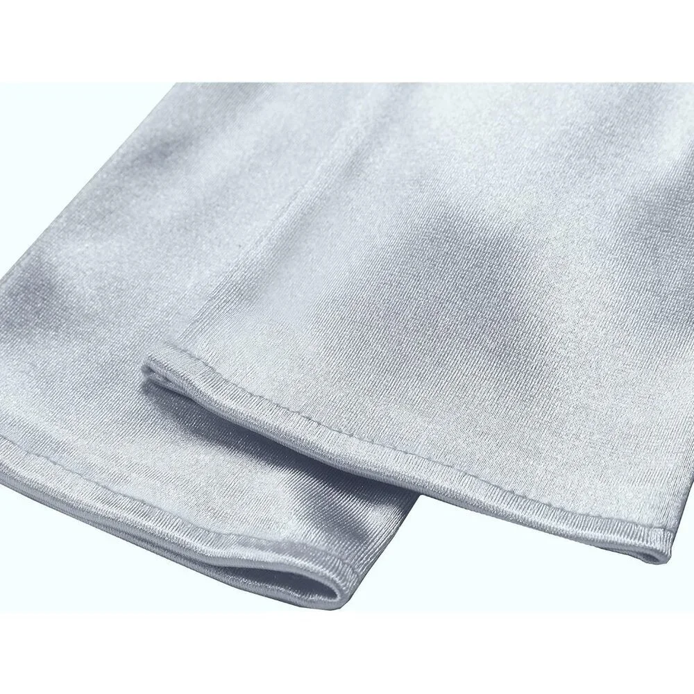 Women's Short Silver Satin Silk Gloves Banquet Wedding Party Costume Accessories